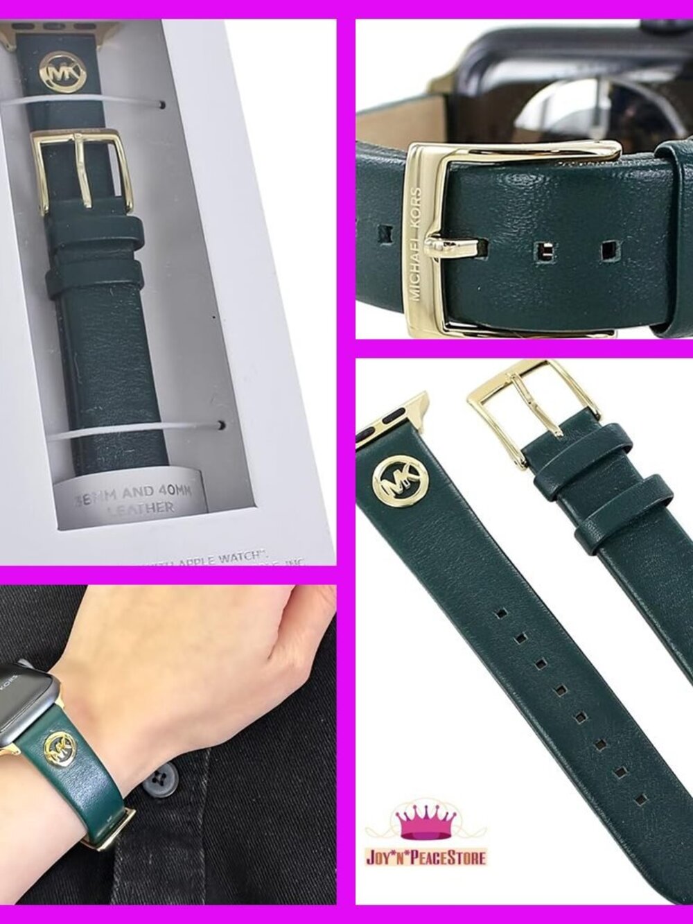 $95 Michael Kors Women's Green Leather Band Strap for Apple Watch, 38/40/41 mm